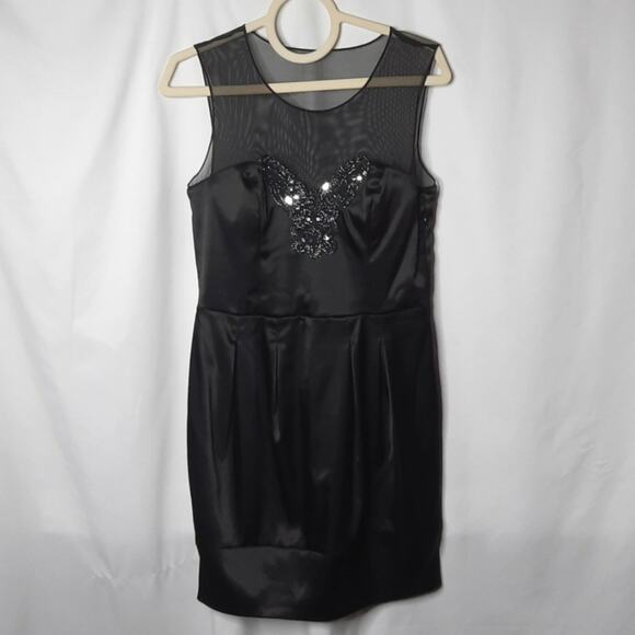 Bisou Bisou Semi Sheer Sequin Butterfly Bubble Dress Black 10 - Picture 2 of 6